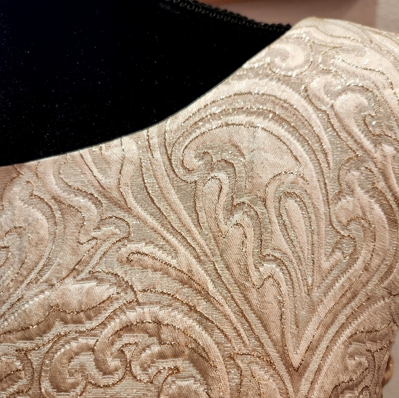 VINTAGE 60s Jackie Gold Brocade Long Gown Mod MCM RARE - Picture 4 of 5